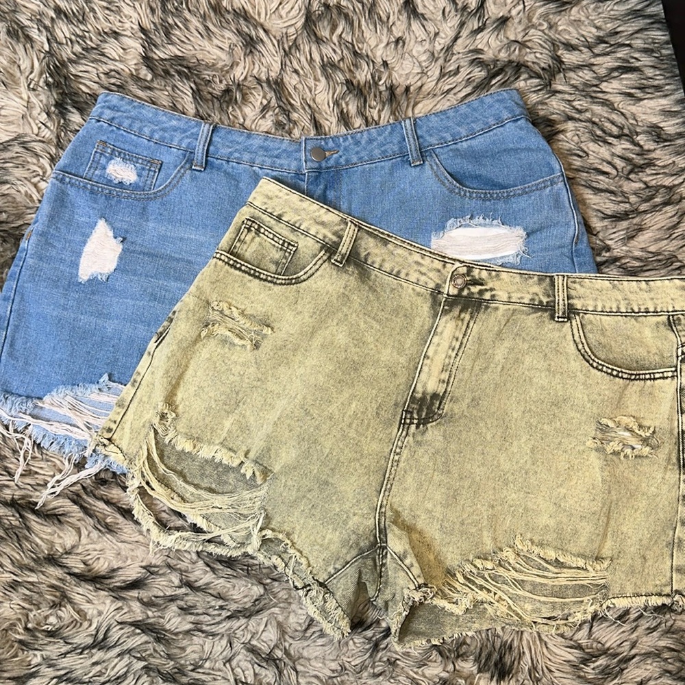 Lot of 2 SHEIN hi waist shorts Sz 2X Denim Acid Grey